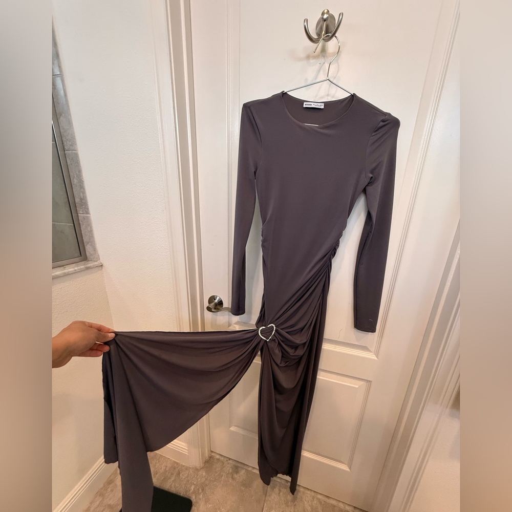 Bershka Charcoal Long Sleeve Dress with Heart Detail